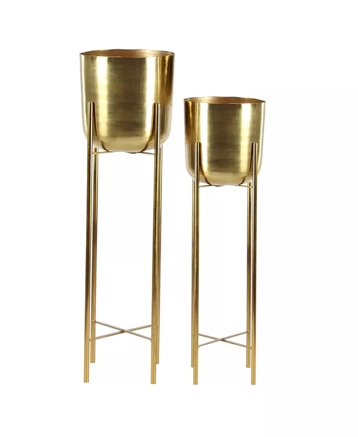 CosmoLiving by Cosmopolitan Set of 2 Gold Metal Glam Planter, 39 | Macys (US)