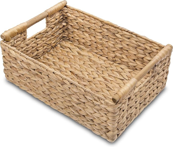 VATIMA Hyacinth Large Wicker Basket 15.5x10.8x6.2" - Rectangular, Wooden Handles, Shelf Organizer | Amazon (US)