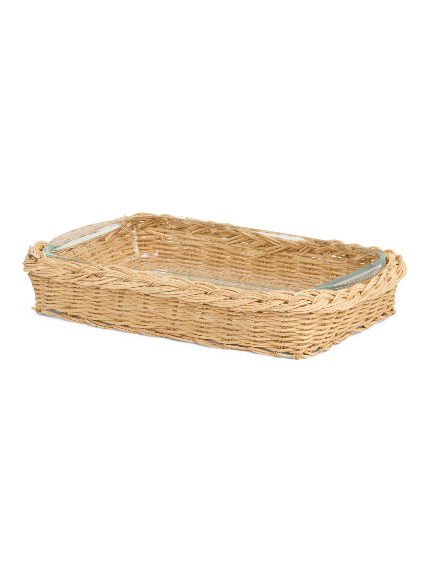 2pc 14x9 Glass And Rattan Oven To Table Baking Set | TJ Maxx