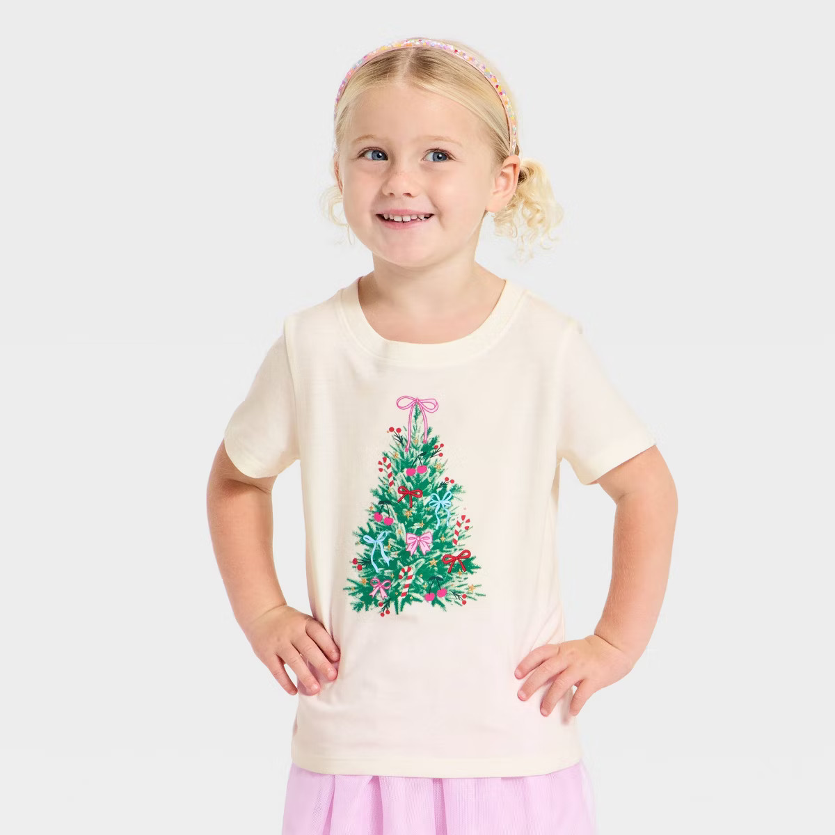 Toddler Girls' Holiday Short Sleeve Graphic T-Shirt - Cat & Jack™ Cream | Target
