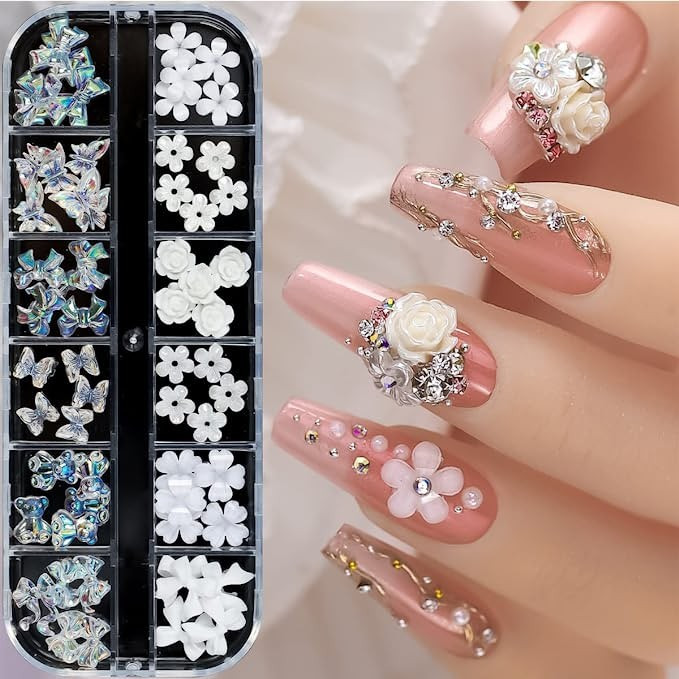 Flower Nail Art Charms Decoration 60pcs Glitter Butterfly Flower Nail Glitter Decals Stickers Des... | Amazon (US)