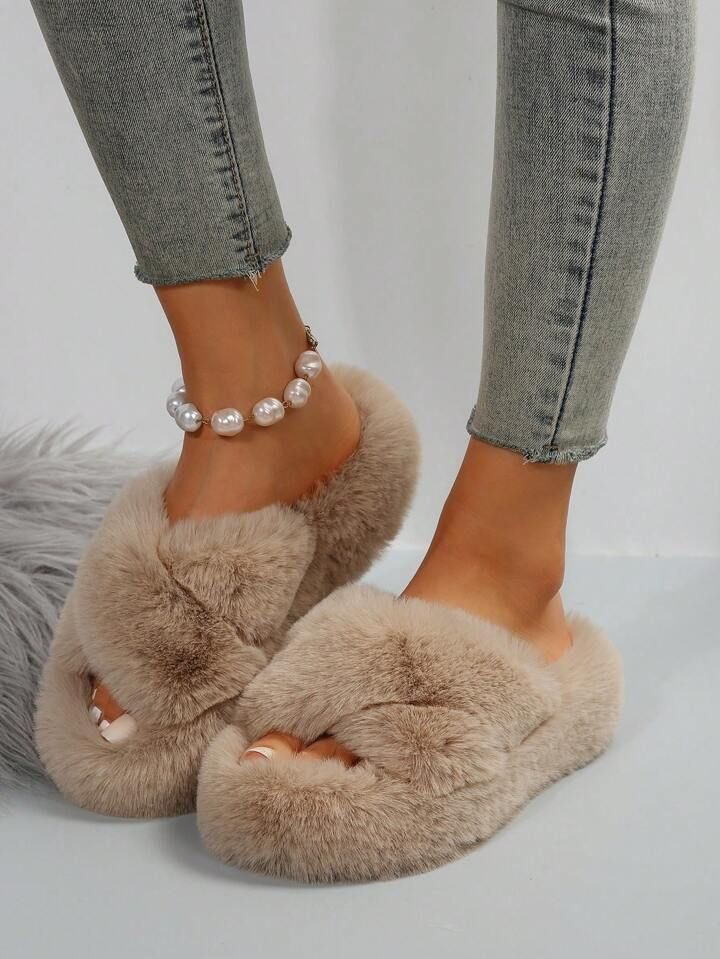 Women's Fashionable Plush Indoor Warm House Slippers For Autumn And Winter | SHEIN