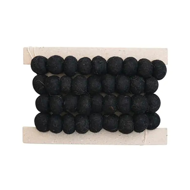 Black Wool Ball Garland | Antique Farm House