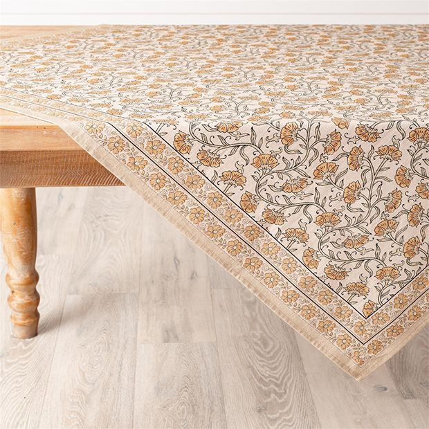 Flowing Floral Block Print Tablecloth | Antique Farm House