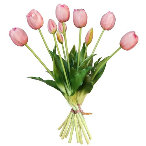 Kainonnan 10 Pcs Fake Tulips Tulips Artificial Flowers Real Touch Fake Flowers Artificial Flower Bouquet for Home Table Party Wedding Decoration(Light Pink) | Amazon (US)