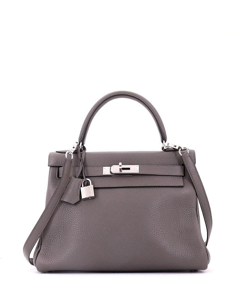 Pre-Owned HERMES Kelly 28 Handbag Grey Clemence with Palladium Hardware | Bloomingdale's (US)