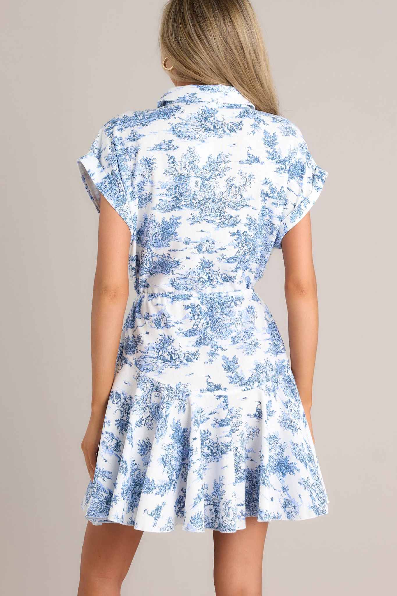 Time After Time Blue & White Toile Mini Dress | Red Dress