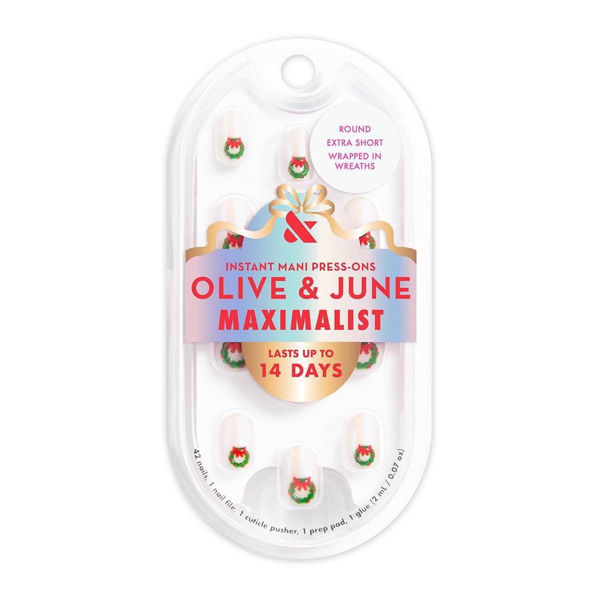Olive & June Press-On Fake Nails - XS Round - Wrapped in Wreaths - 42ct | Target