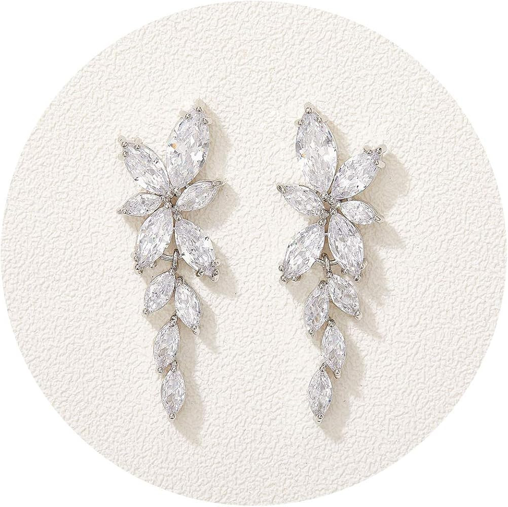 SWEETV Marquise Cubic Zirconia Bridal Earrings, Elegant Wedding Earrings for Brides Bridesmaids, ... | Amazon (US)