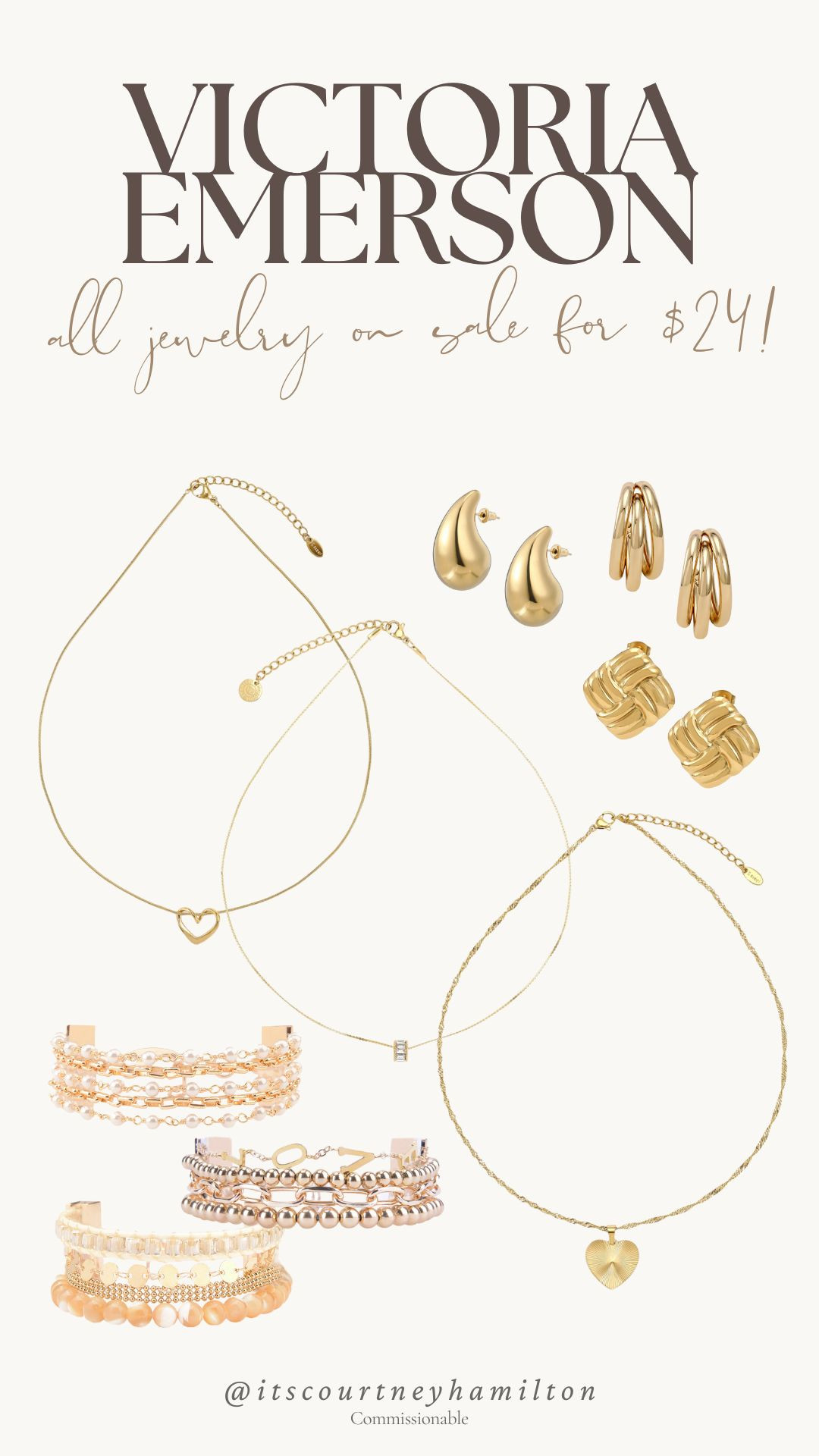 All jewelry from Victoria Emerson is on sale for $24 today!

sale alert, watchnow, gift inspo, gifts for her, new arrivals, finds under 25, gold jewelry, necklace, bracelets, earrings, courtney hamilton 

 #LTKSeasonal #LTKSaleAlert #LTKStyleTip