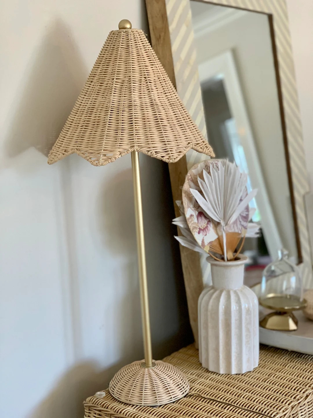 Wicker Lamp Parasol Lamp-scalloped Lamp Shade Brass and Wicker Lamp-rattan Table Lamp-wicker Tabl... | Etsy (US)