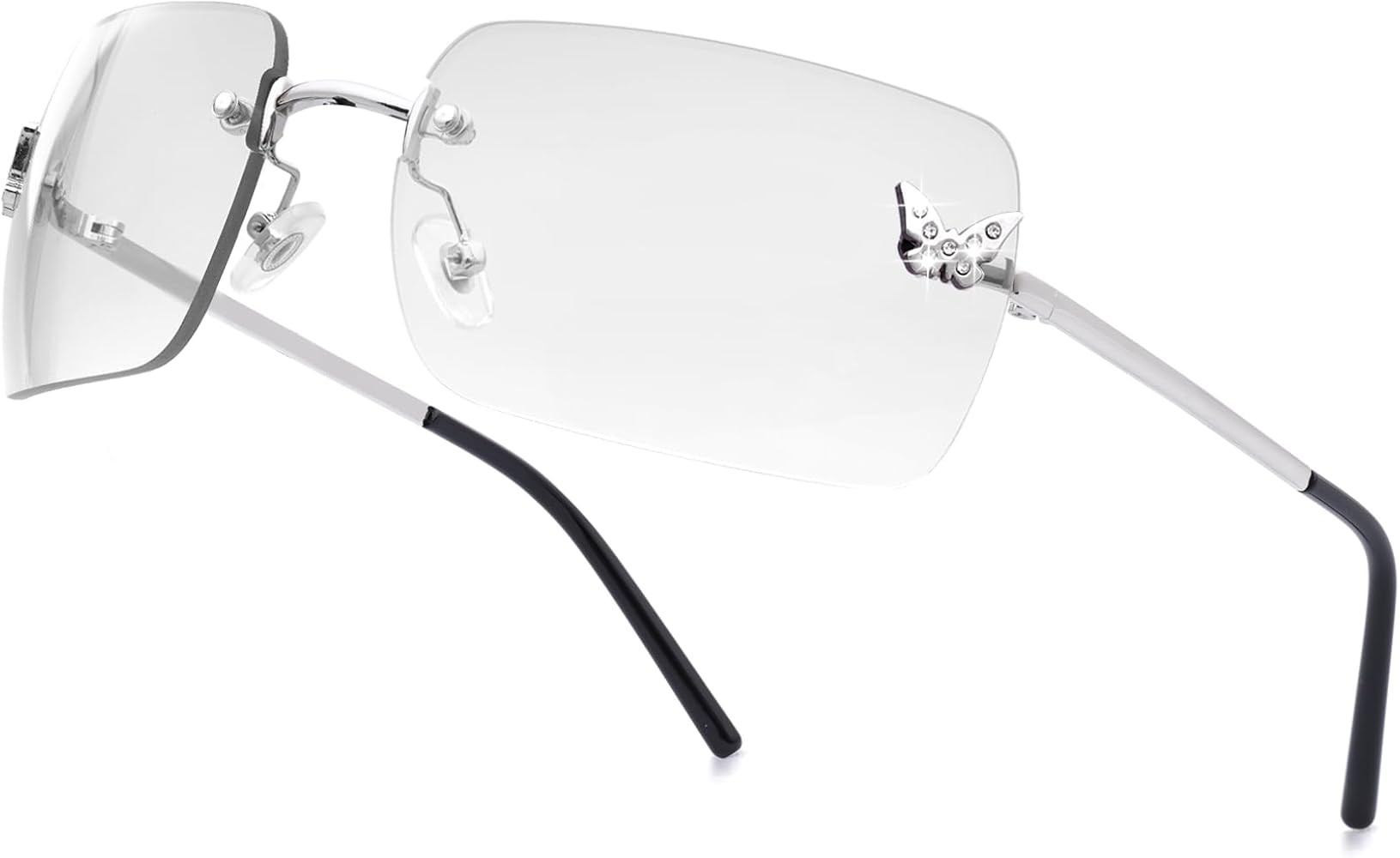 knliwkm Rimless Rectangle Y2k Sunglasses for Women Men Cute Small Clear Frameless Tinted Lens 200... | Amazon (US)