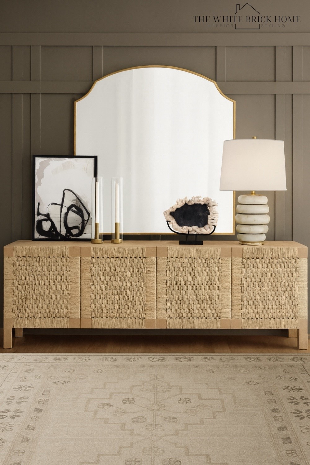 A warm, modern traditional vignette that layers woven details, soft neutrals, and sculptural accents to create and effortless and timeless statement. 

Entryway, entryway decor, wall mirror, statement lamp, table lamp, modern wall art, home decor, home accessories, home decor, home accents, area rug, rug, home design, home decor, living room decor, living room ideas, furniture, buffet table, console table, console table styling, crate and barrel, pottery barn

#LTKSaleAlert #LTKSeasonal #LTKHome