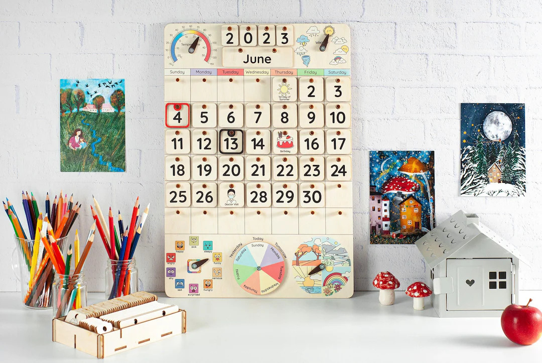 Montessori calendar, Wooden calendar for toddlers, Gifts for kids, Wall desk calendar, Classroom ... | Etsy (US)