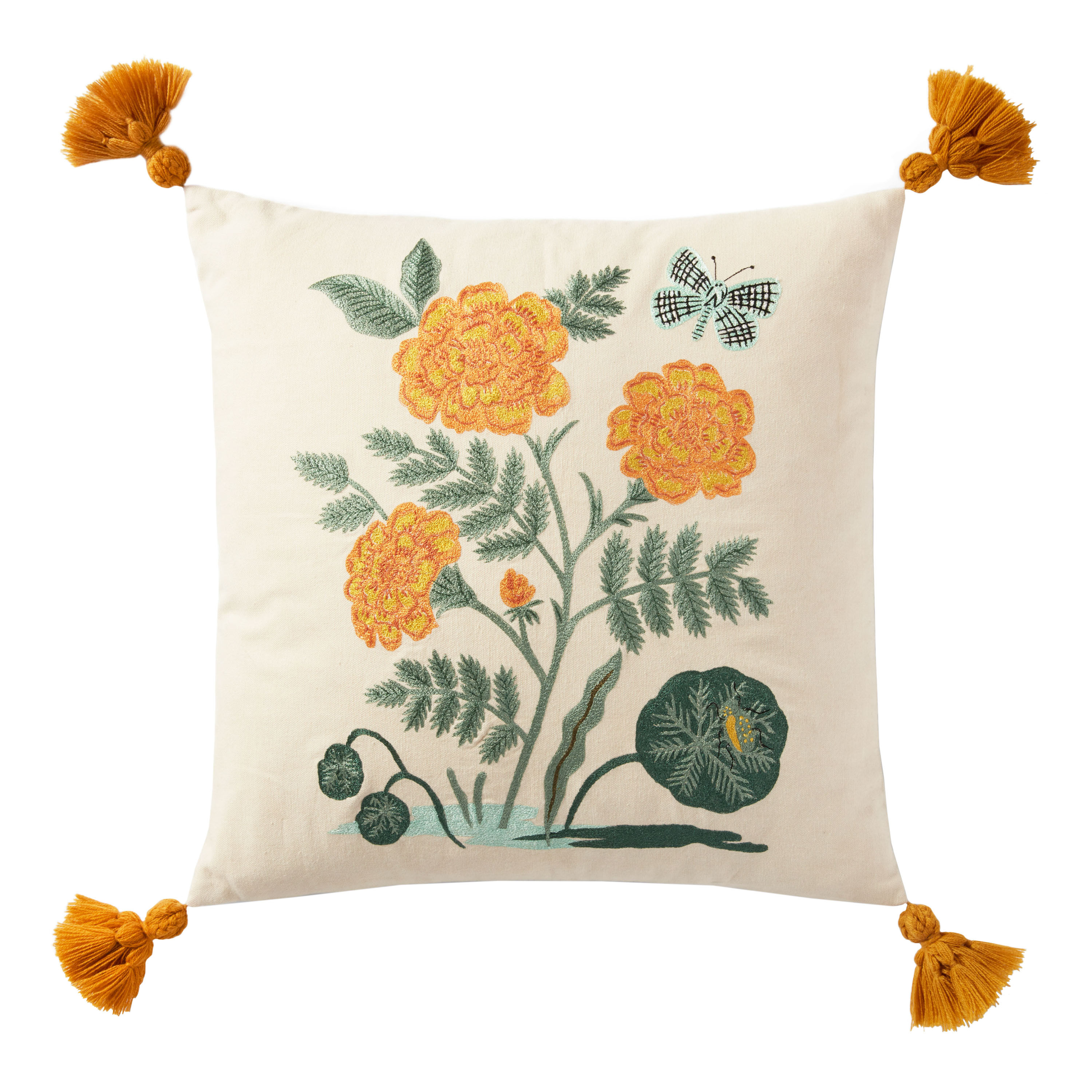 Rifle Paper Co. Natural Carnations Tasseled Throw Pillow | World Market
