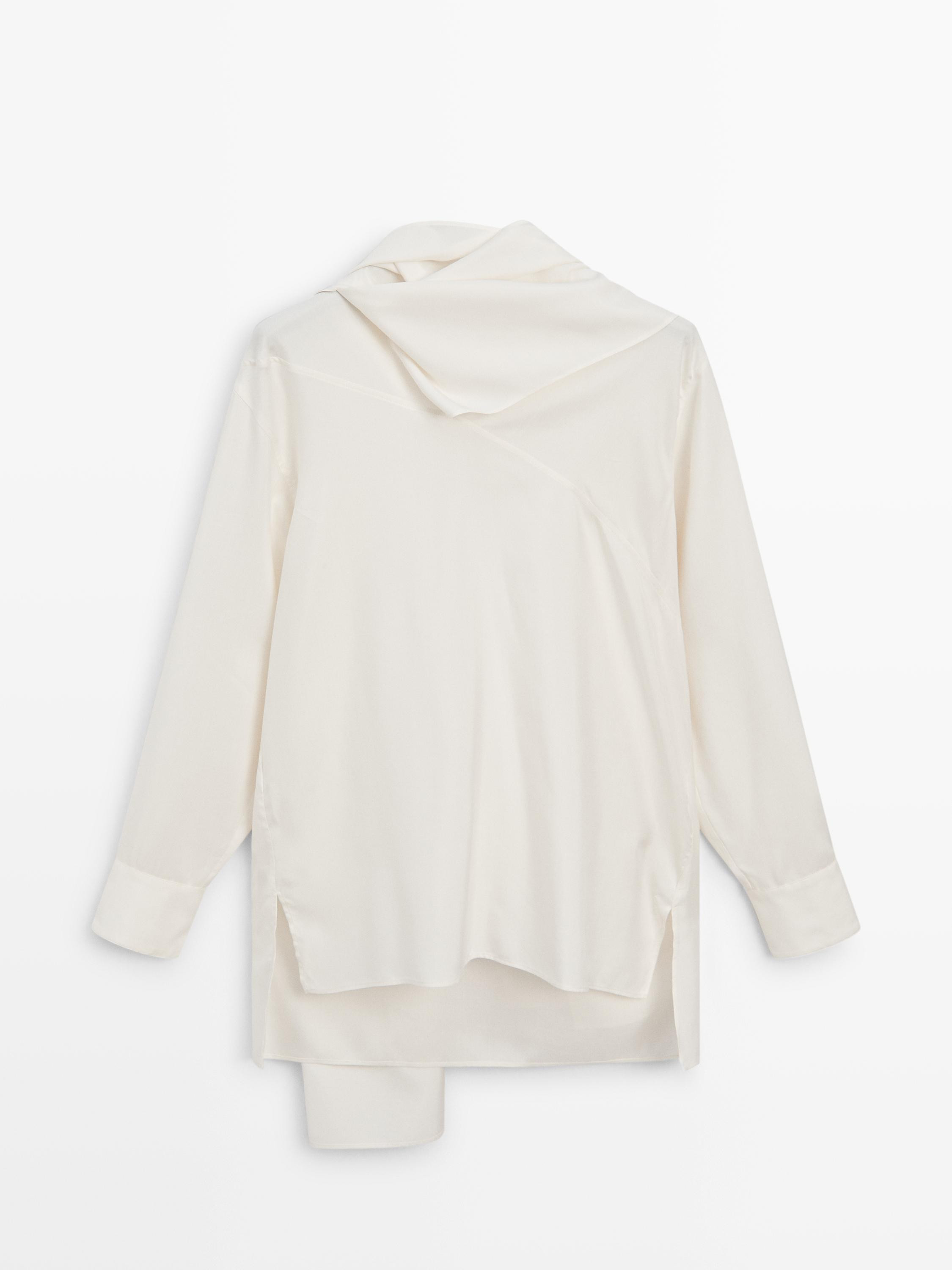 Silk blend blouse with tie detail - LIMITED | Massimo Dutti UK