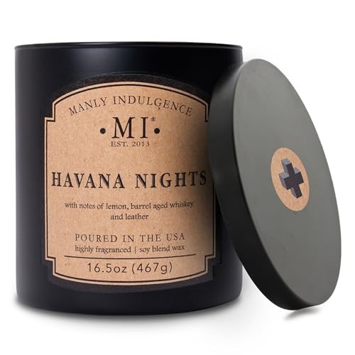 Manly Indulgence Havana Nights Scented Jar Candle, 2 Cotton Wicks, Premium Soy Blend White Wax, 60 hr Burn, Matte Black Jar Candle for Home and Men, 16.5 oz - USA Poured | Amazon (US)