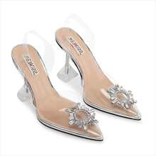 ISNOM Womens Clear Heels Shoes Crystal Rhinestones Slingback Wedding Shoes Pointed Toe High Heel Sandals | SHEIN