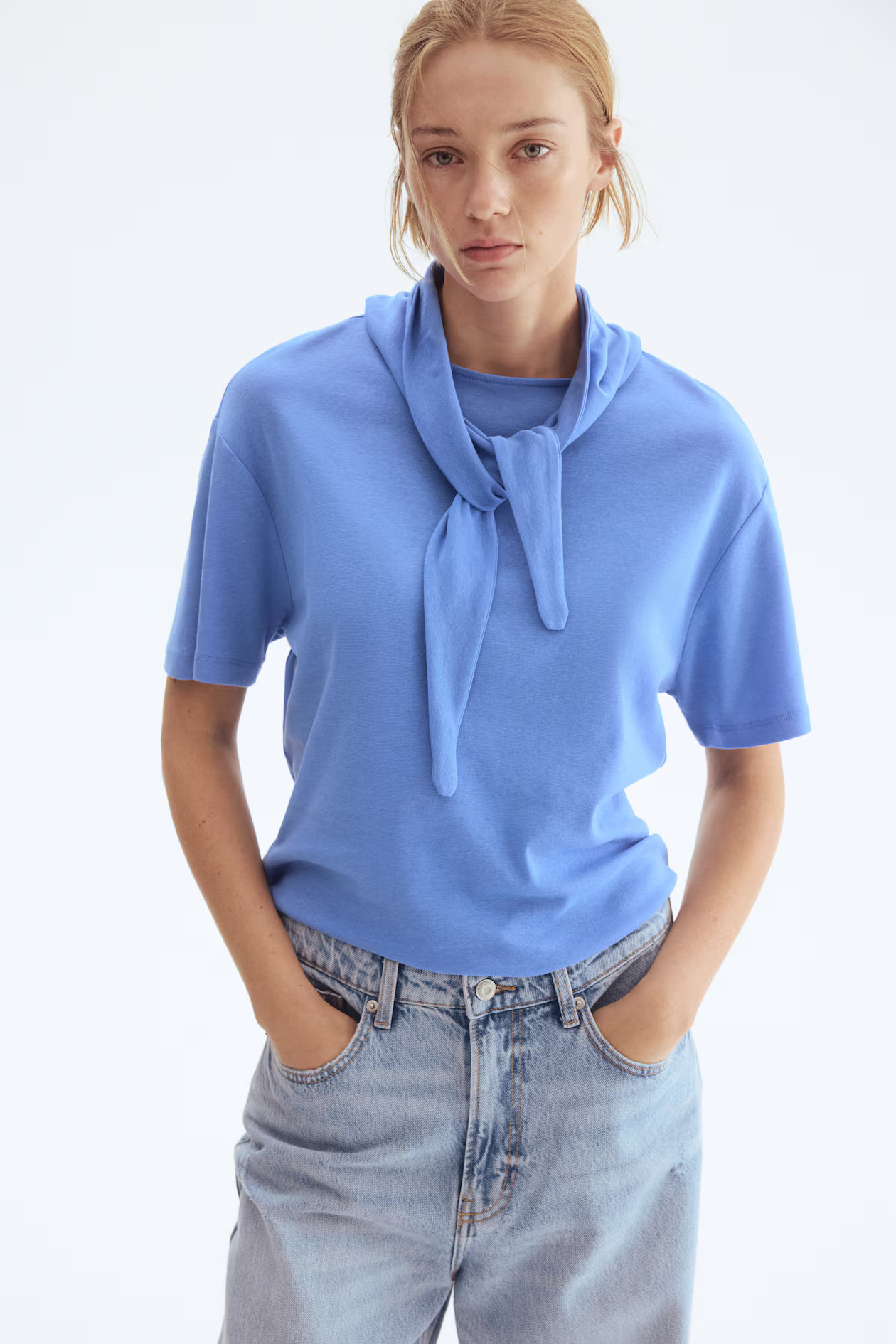 Top with Scarf Collar - Blue - Ladies | H&M US | H&M (US + CA)