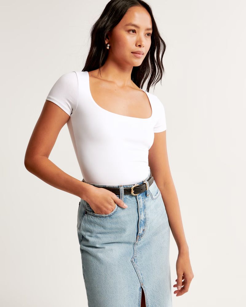 Cotton-Blend Seamless Fabric Squareneck Cropped Top | Basic White Tee Shirt | White T Shirt Outfit | Abercrombie & Fitch (US)