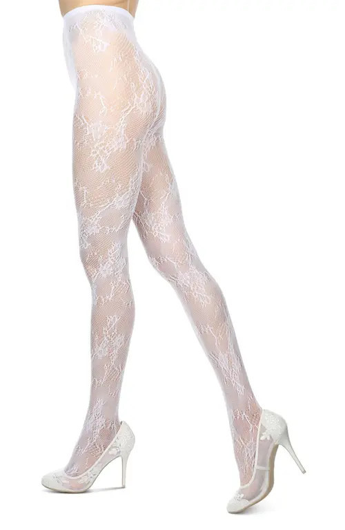 MeMoi Floral Net Sheer Tights in White at Nordstrom, Size Small | Nordstrom