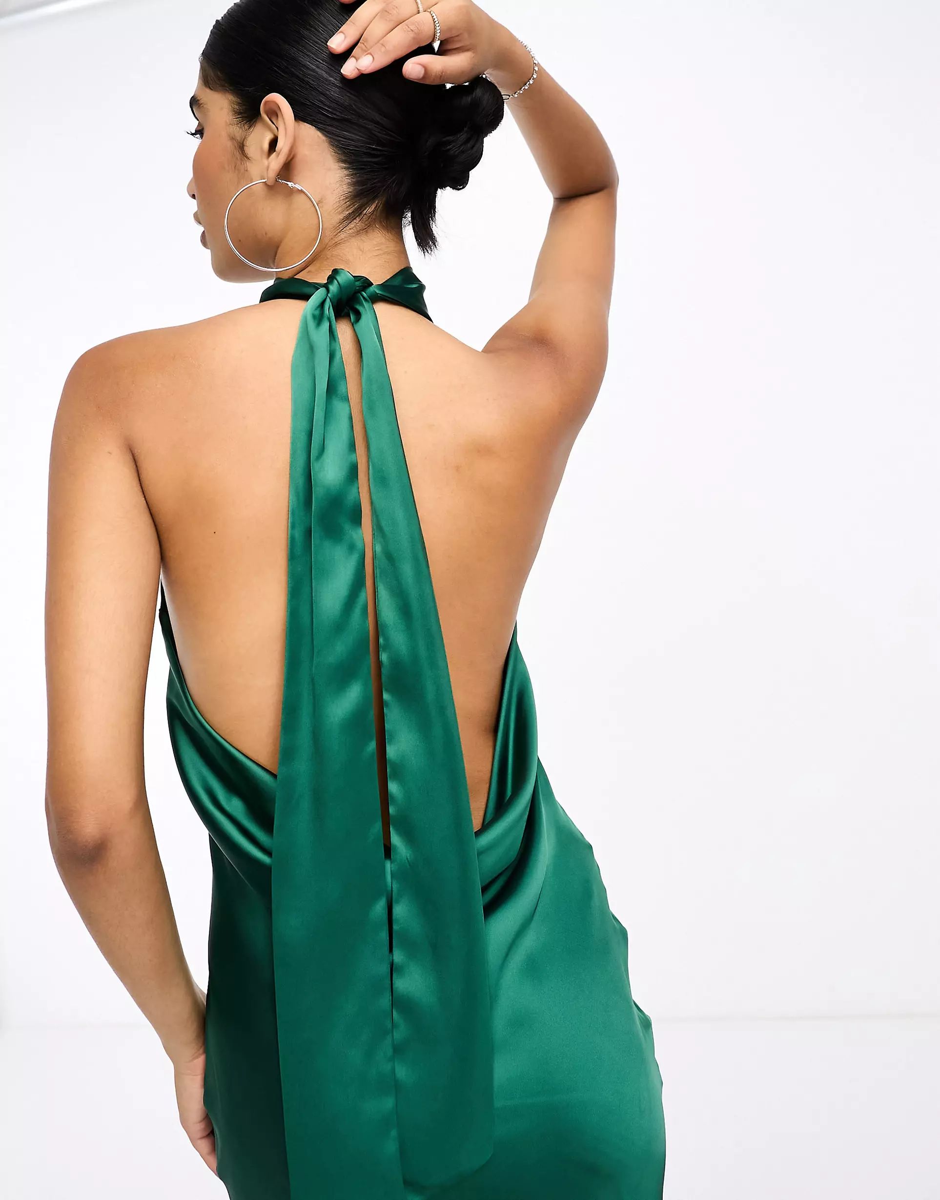 Pretty Lavish high neck satin midi dress in emerald | ASOS (Global)