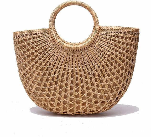 JOLLQUE Straw Beach Bag for Women,Handwoven Tote Bags,Summer Straw Handbags Purse | Amazon (US)