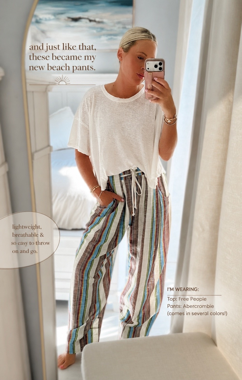 Wear now and later! In love with these pants I got two colors! So cute on and I did a casual front tuck with the tee! I did smalls. Adorable for spring, travel & will take you into summer! 🤍✨

Casual style. Spring outfits. Tee. Sandals.