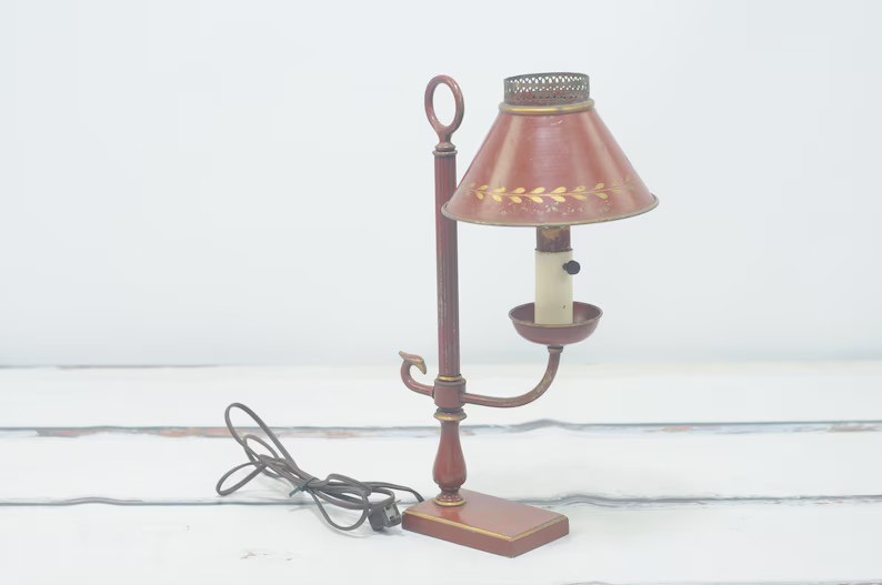 Vintage . Red Tole Painted Desk Lamp Gold Painted Accents Painted Metal Shade - Etsy | Etsy (US)