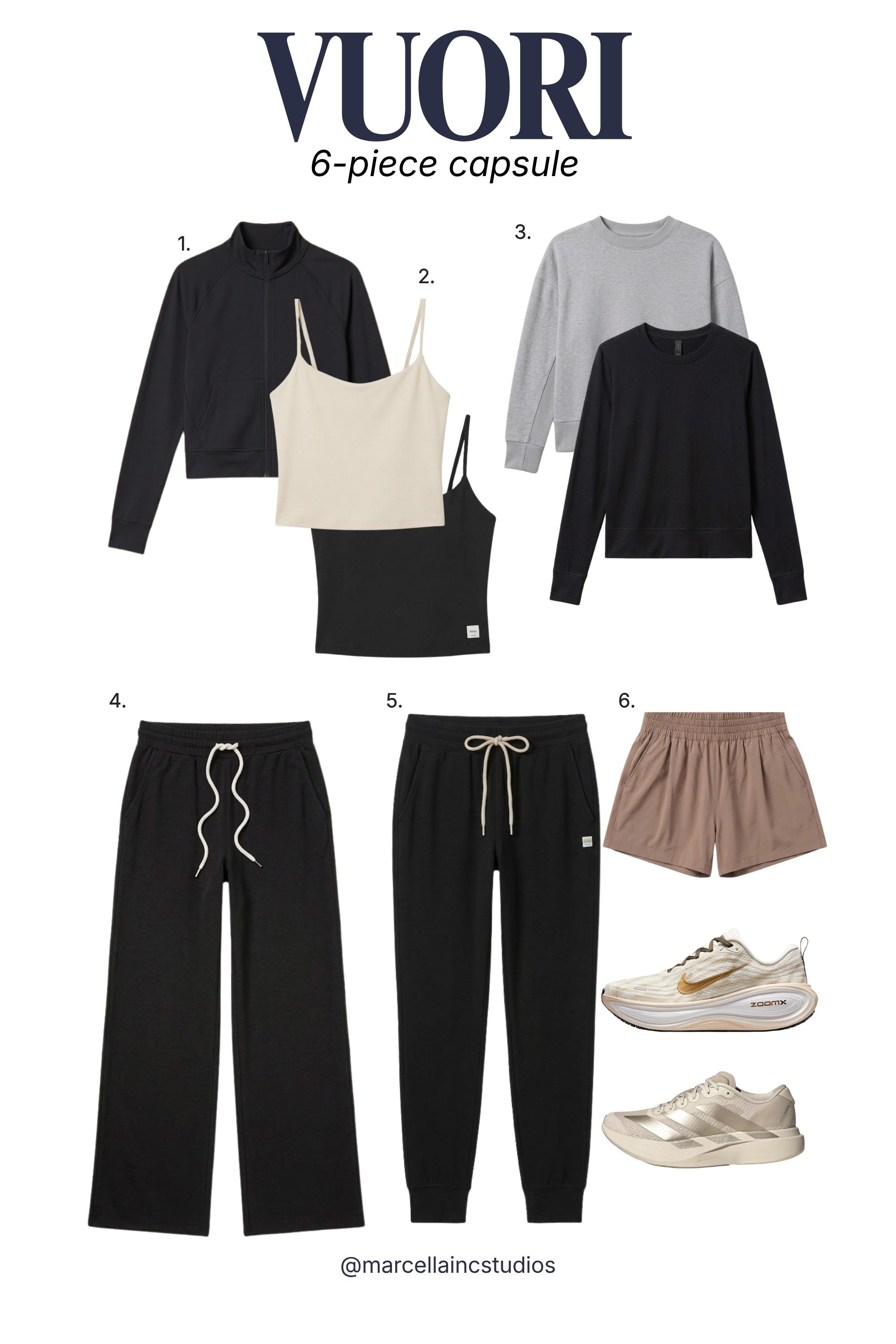 Vuori capsule wardrobe - lounge, travel, road trip.  Mix and match. Pair with Nike Pegasus Premium or adi Evo in neutral colors. #vuori
#athleisure
#traveloutfit
#loungewear
#capsulewardrobe 

 

#LTKootd #LTKActive #LTKTravel