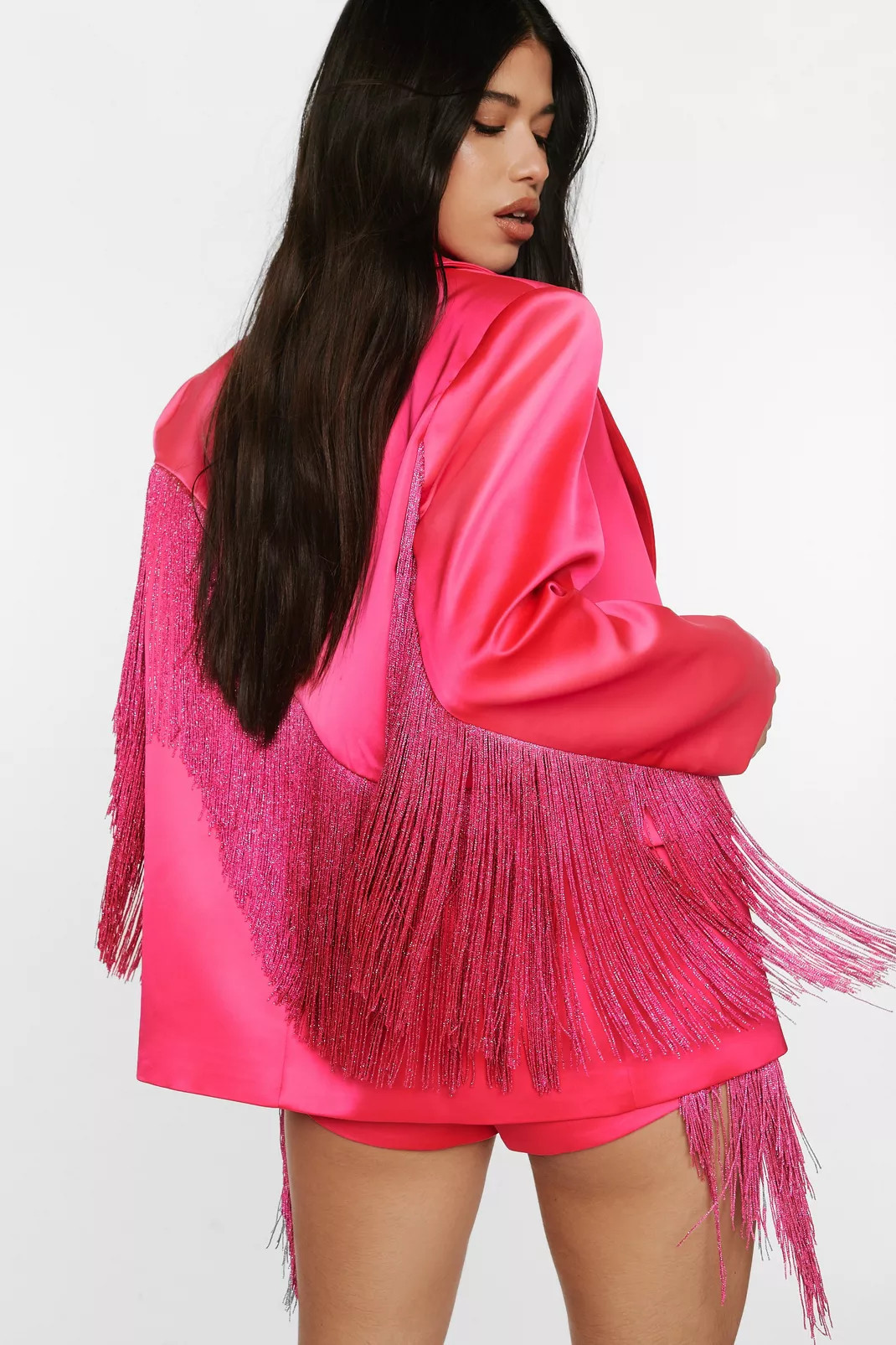 Premium Bonded Satin Fringe Blazer | Nasty Gal US