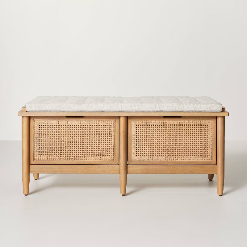 Modular Wood & Cane Entryway Storage Bench with Cushion - Natural/Cream - Hearth & Hand™ with M... | Target