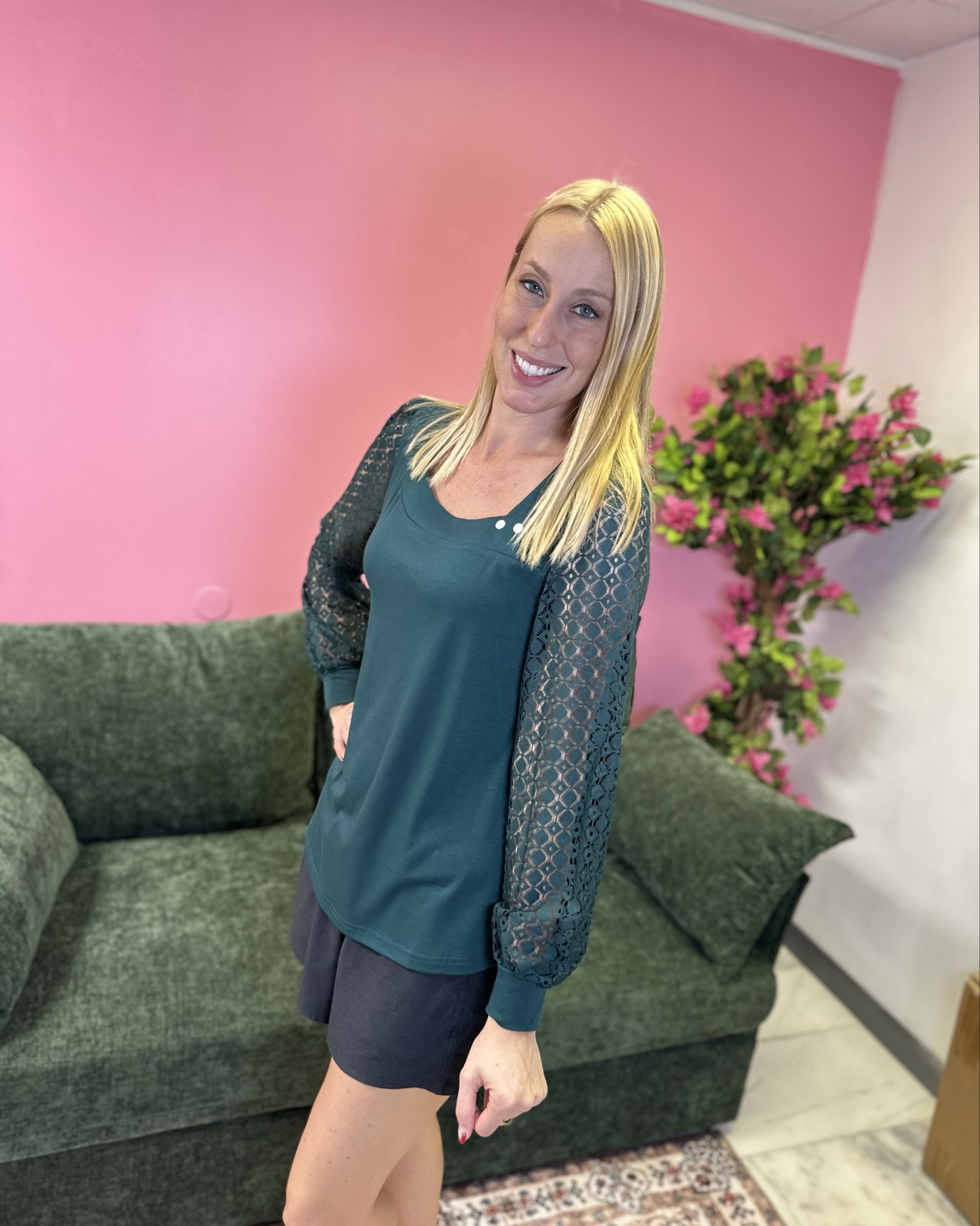 Lace sleeve blouse 
🖤 this blouse is an oversized and stretchy fit 
🖤 it is a cute pre fall top for wearing to the office
🖤fits true to size, wearing size small and I am 5’10”

#LTKFindsUnder100 #LTKStyleTip #LTKFindsUnder50