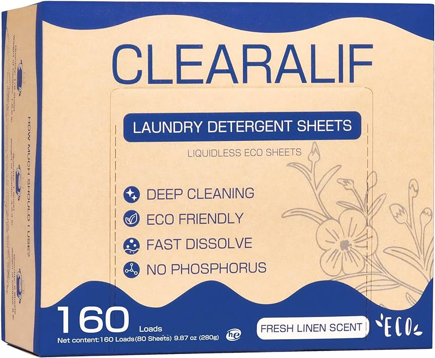 CLEARALIF Laundry Detergent Sheets Up to 160 Loads, Fresh Linen - Great For Travel,Apartments, Do... | Amazon (US)