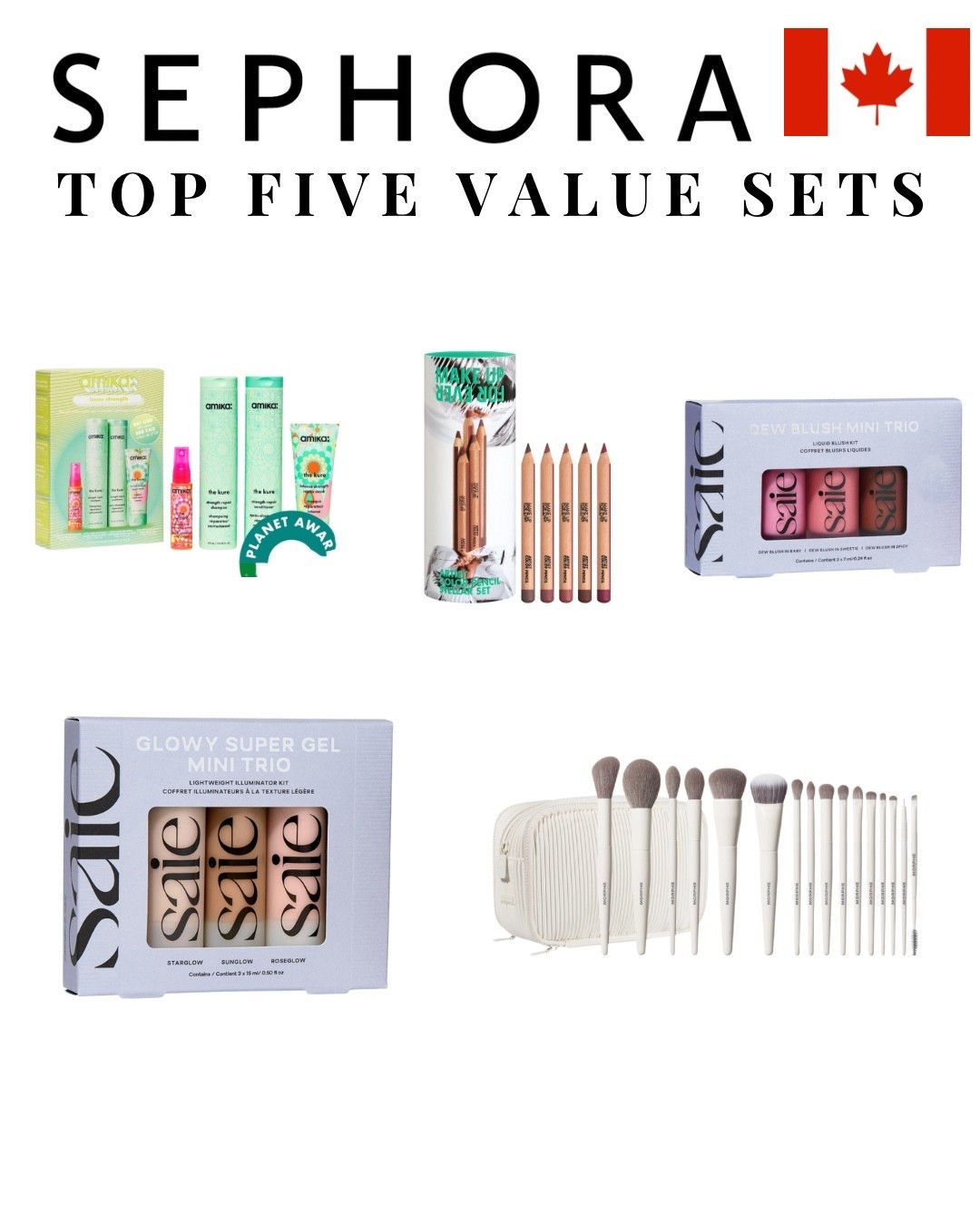 Sephora has so many great value sets right now. Here are the ones I would recommend picking up during the Sephora sale. 

1. This Amika shampoo and conditioner have been a game changer for my hair. If you have any damage, this bonding set will help make hair healthy again. 

2. These are my favourite lip liners and I love that Make Up For Ever has created a set of five mini ones in the best colours. 

3. The best cream/liquid blushes hands down in three awesome shades. 

4. If you buy one things this Sephora Sale season, let it be this. The Saie Super Glowy Gels give skin the most stunning, natural glow

5. I think Morphe makes some of the best makeup bushes. Love this set 

#LTKsale #LTKbeauty #LTKcanada