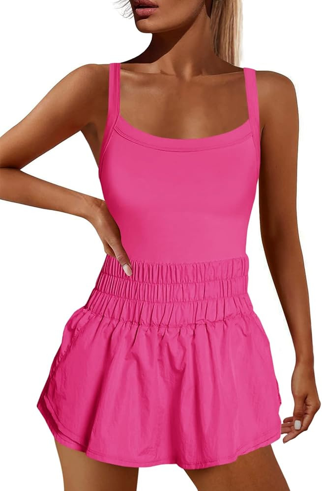 Nirovien Womens Running Skortsie Sleeveless Onesie Workout Mini Dress One Piece Jumpsuits Athleti... | Amazon (US)