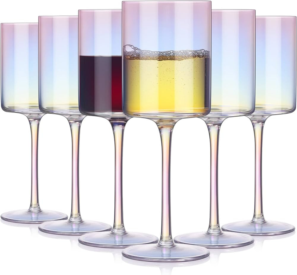 Wine Glasses - Square Wine Glasses Set of 6, Large Red & White Wine Goblets 16 ounce Long Stem Mo... | Amazon (US)