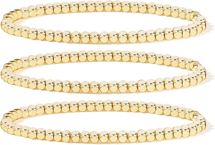 Elegance 11 designs 14K Gold Plated Bead Ball Bracelet Stretchable Elastic Gold Beaded Bracelets ... | Amazon (US)