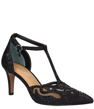 Lisha Satin And Mesh Rhinestone T-Strap Pumps | Dillard's