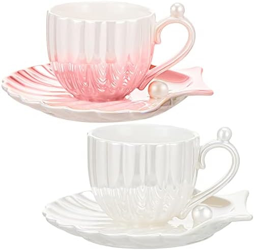 2 Pieces Ceramic Cloud Mug Cute Cup with Coaster 7oz Cute Ceramic Coffee Mug with Saucer Set for ... | Amazon (US)
