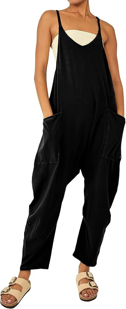 Ynhonra Black Jumpsuit for Women Wide Leg Jumpsuit with Pockets Sleeveless Loose Baggy Jumpsuits ... | Amazon (US)