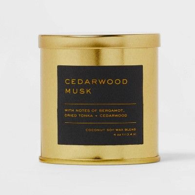 4oz Lidded Metal Jar Black Label Cedarwood Musk Candle - Threshold&#8482; | Target