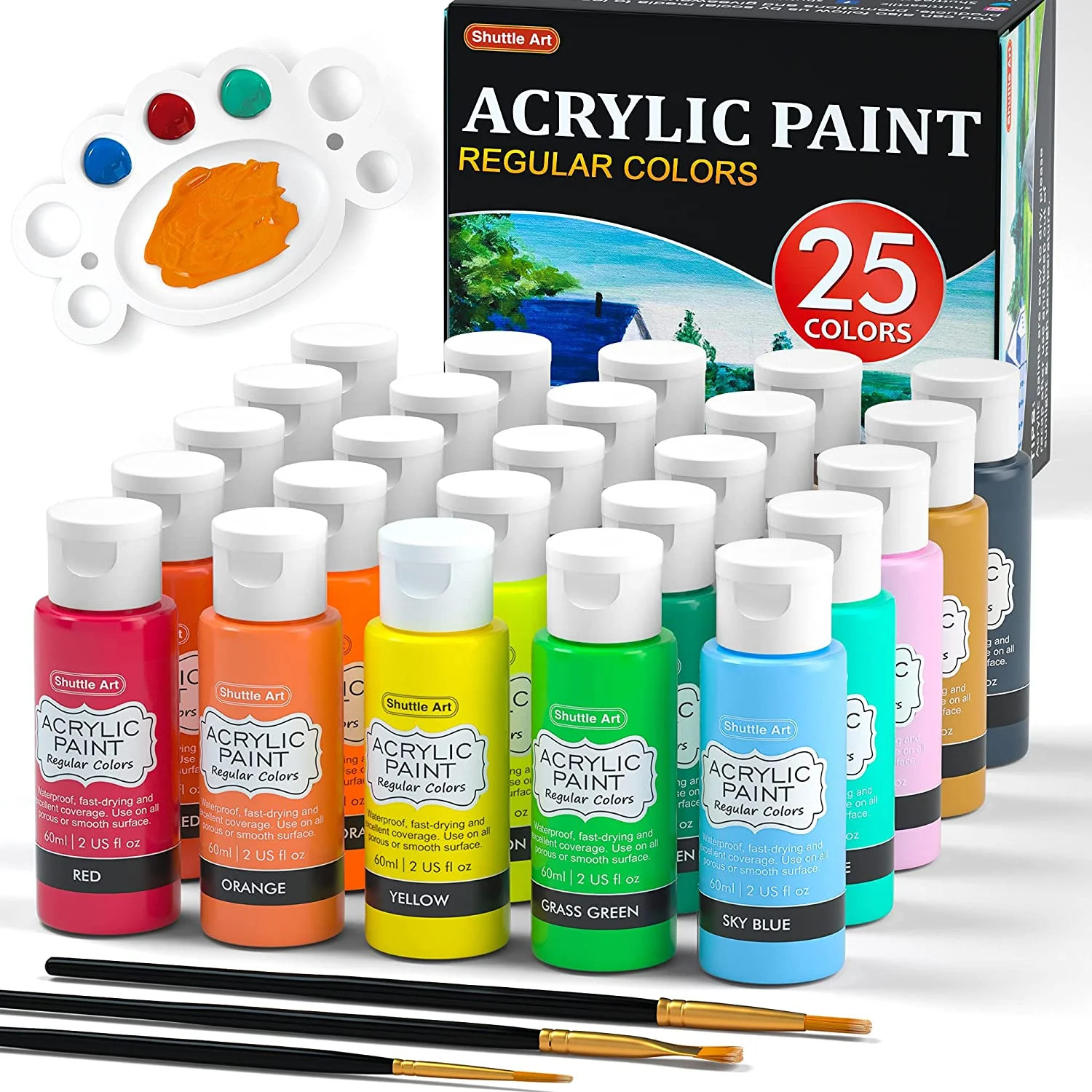 Acrylic Paint, Shuttle Art 25 Colors Acrylic Paint Set, 2oz/60ml Bottles, Rich Pigmented, Waterpr... | Walmart (US)