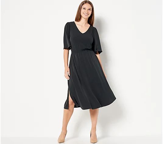 Girl With Curves Petite Knit Midi Dress with Flutter Sleeve - QVC.com | QVC