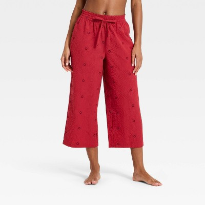 Women's Seersucker Wide Leg Cropped Pajama Pants - Auden™ Red S | Target
