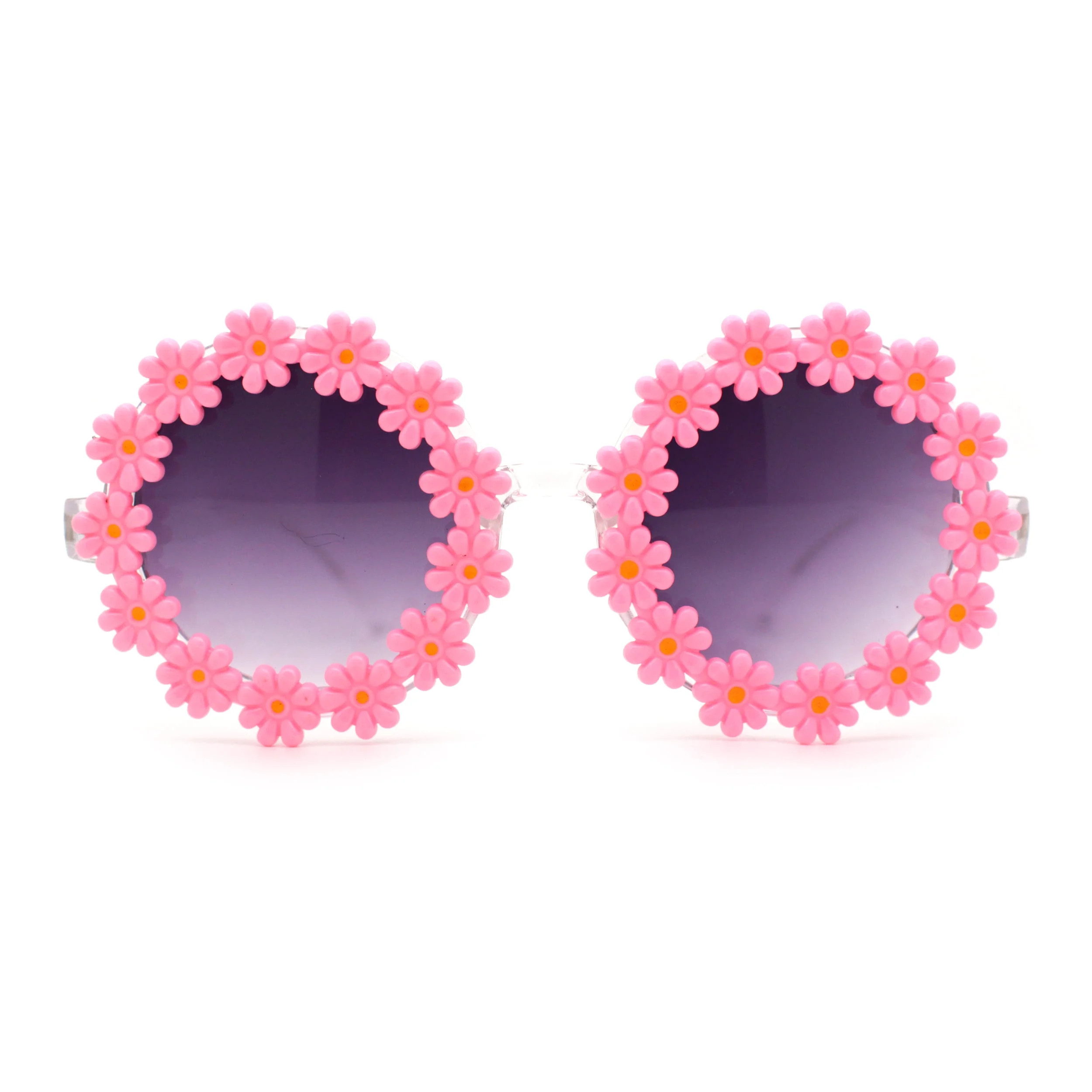 Womens Daisy Flower Trim Round Circle Lens Hippie Sunglasses Pink Smoke | Walmart (US)