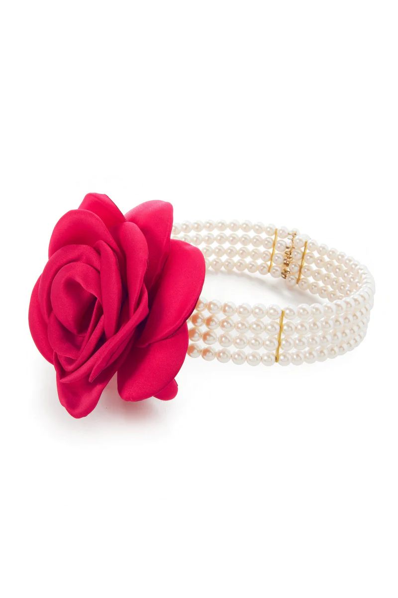 Floral Rosette Pearl Choker Necklace White/Red | Boston Proper