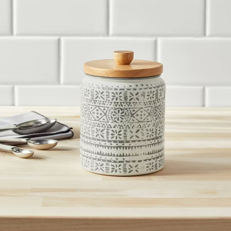 Small Stoneware Genesis Stripe Food Storage Canister White/Gray - Threshold™ | Target