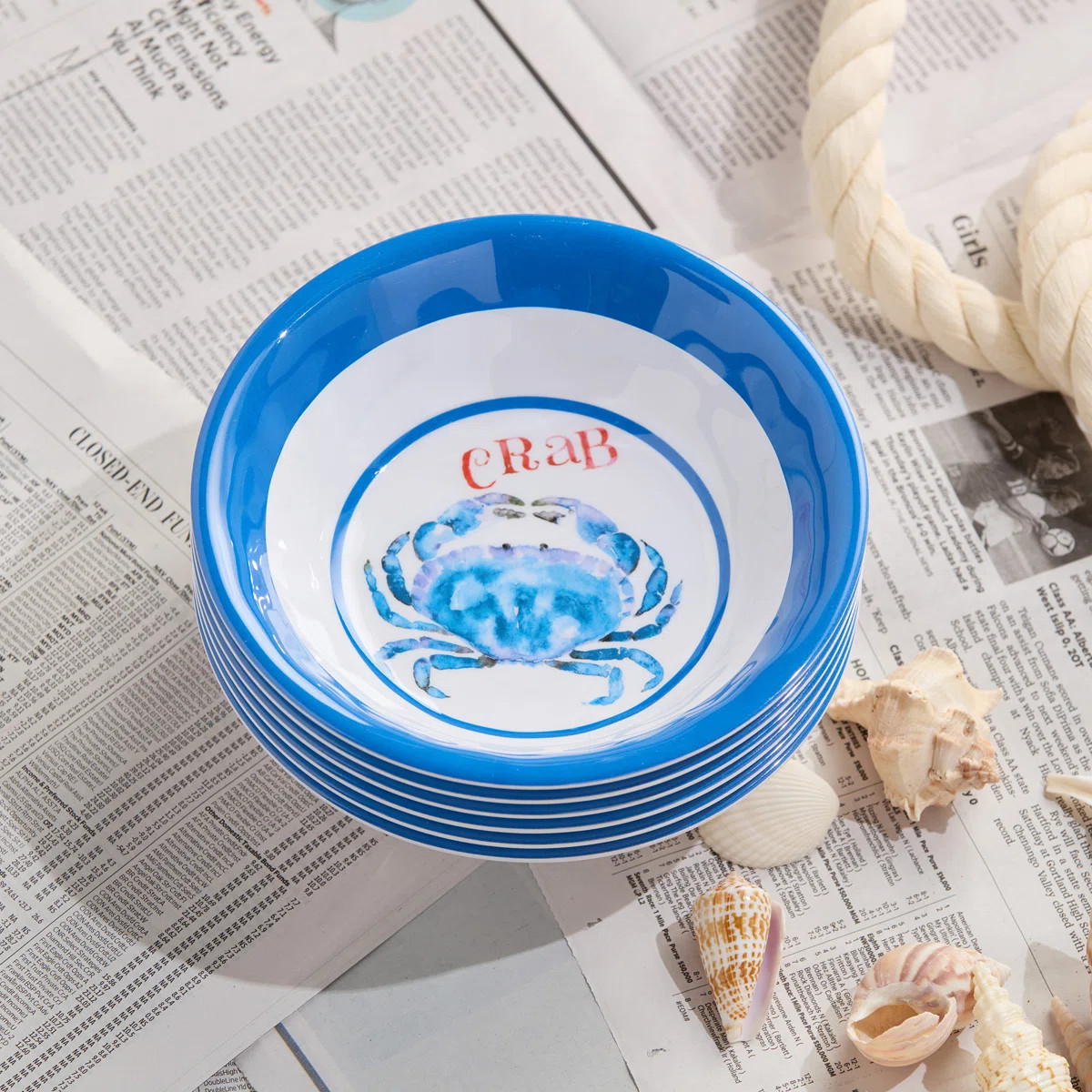 Serve Coastal Charm: Beach House Crab Melamine All-Purpose Bowls – Set of 6, 22 oz., Durable, S... | Wayfair North America