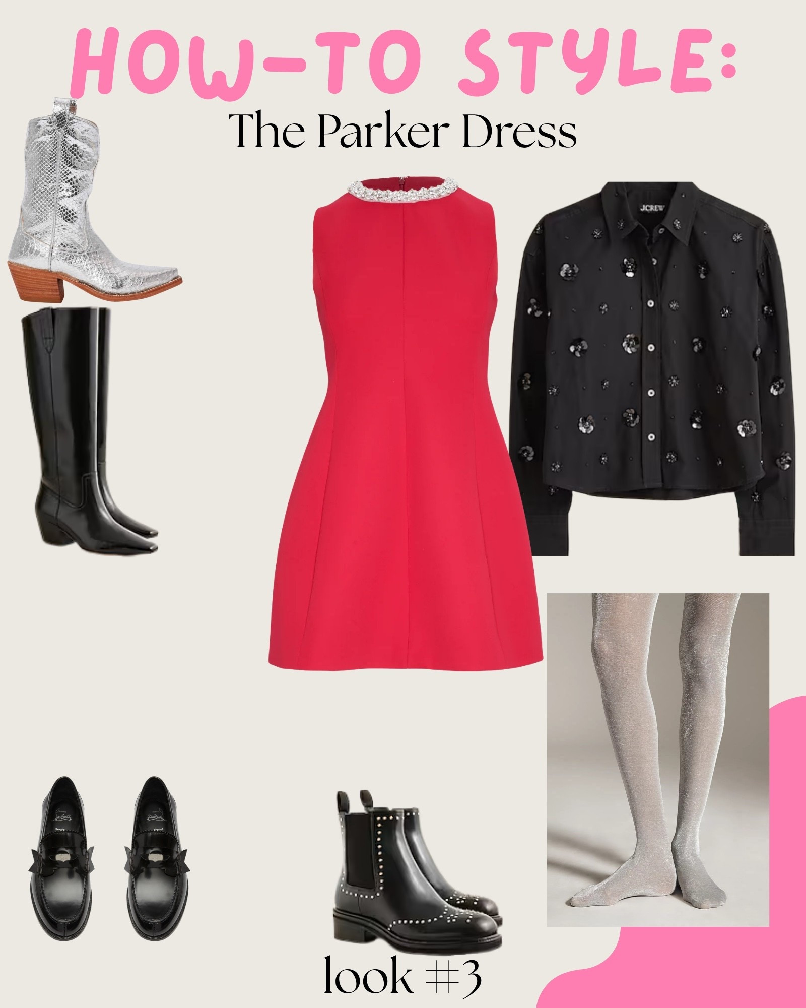 Everyone has a holiday dress in their closet. You can give it a second life by updating the styling. Here are four different outfit ideas with The Parker Dress from Hill House Home. 🎄

Look three is about switching it up. How can you wear a holiday dress more than once? By making it fun, playful, and more casual for everyday. This beaded shirt from J.Crew is a playful and a conversation starter. Everyone will be giving you compliments all day long, from the moment you grab your morning coffee to drinks and shared appetizers with girlfriends. 🥂

#LTKParties #LTKSeasonal #LTKHoliday